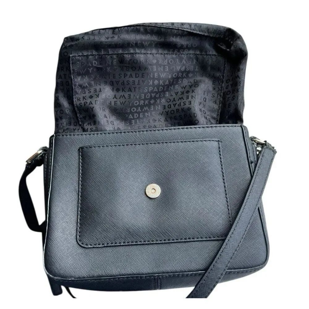 Kate Spade Black Leather Mini Flap Satchel Crossbody Bag Purse Adjustable Strap